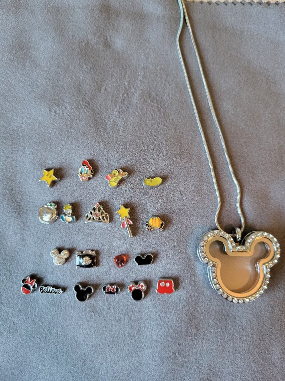 Mickey Mouse Floating Charm Locket Necklace with 19 Miniature Charms
